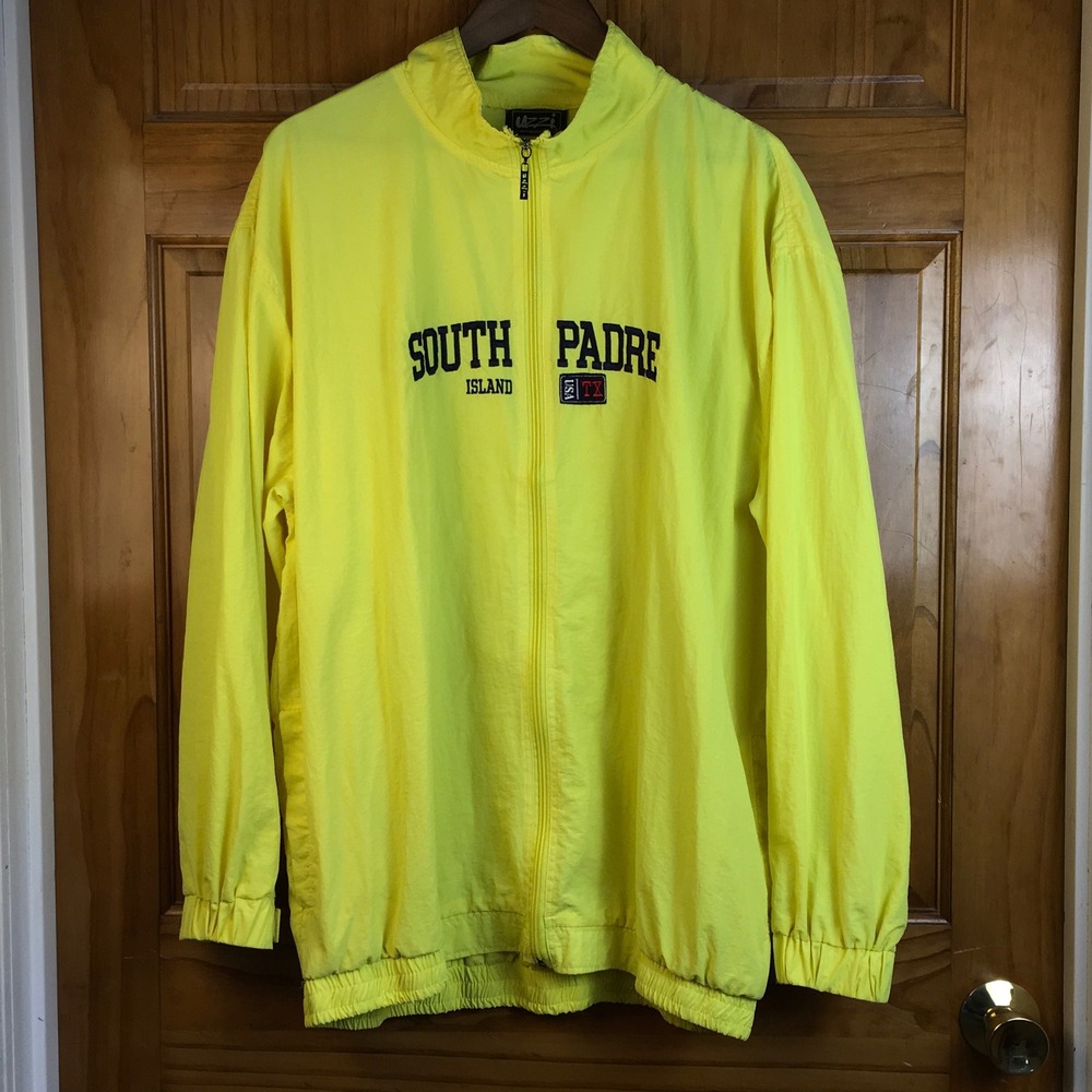 South Padre Island Neon Yellow Nylon Windbreaker Jacket Mens XL Gorpcore